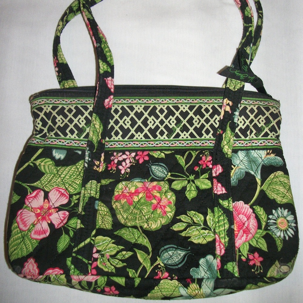 Vera Bradley Shoulder Bag Purse Black Pink Green